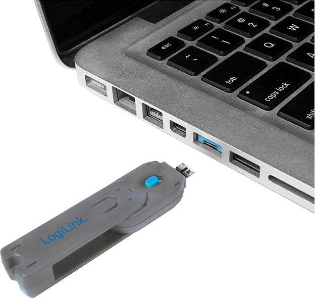 Bllokues porte USB-A LogiLink Port Blocker, 1 çelës + 4 bravë, gri/blu