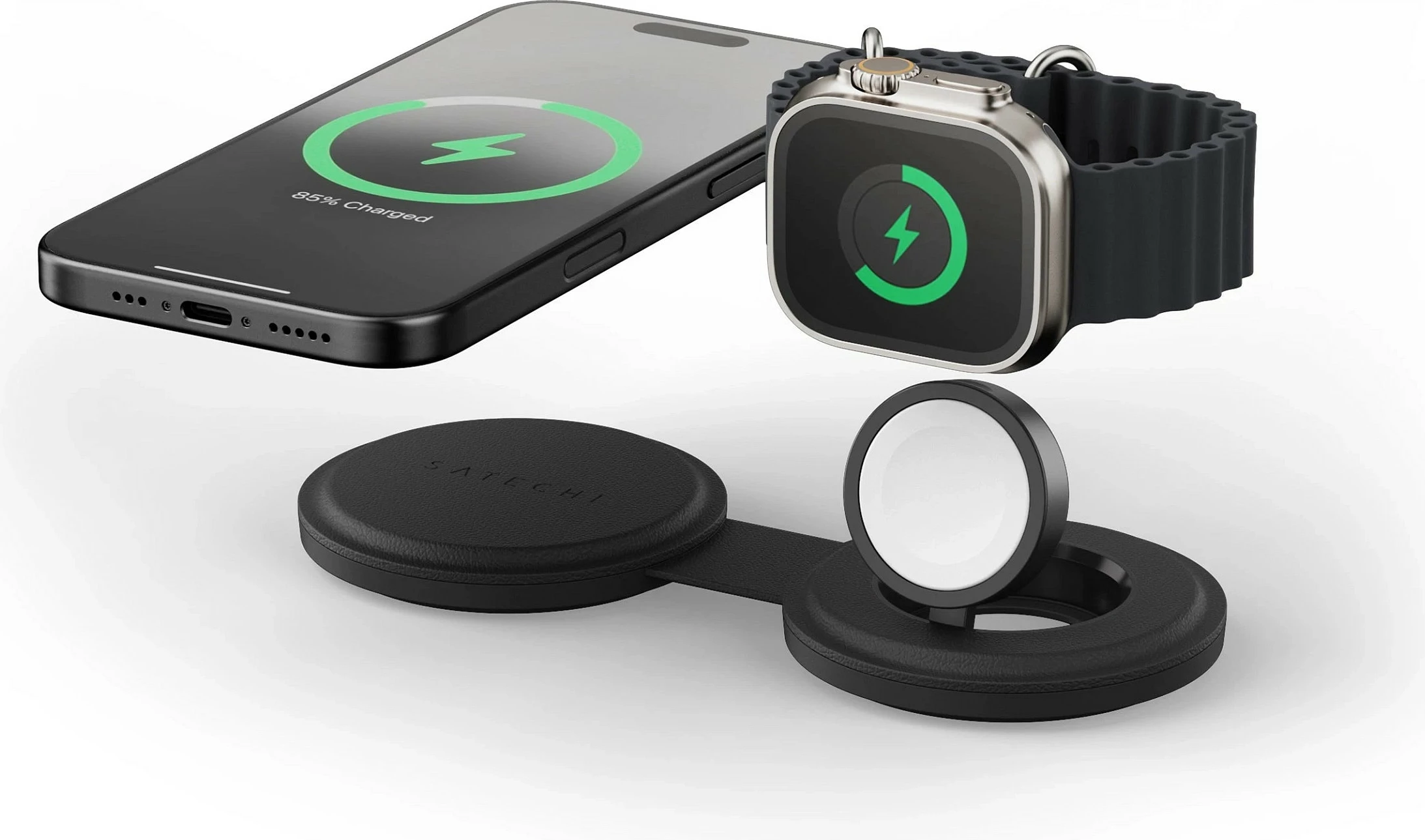 Karikues wireless Satechi OntheGo ST-QTG21K, Qi2, 2-në-1, 15W, i zi