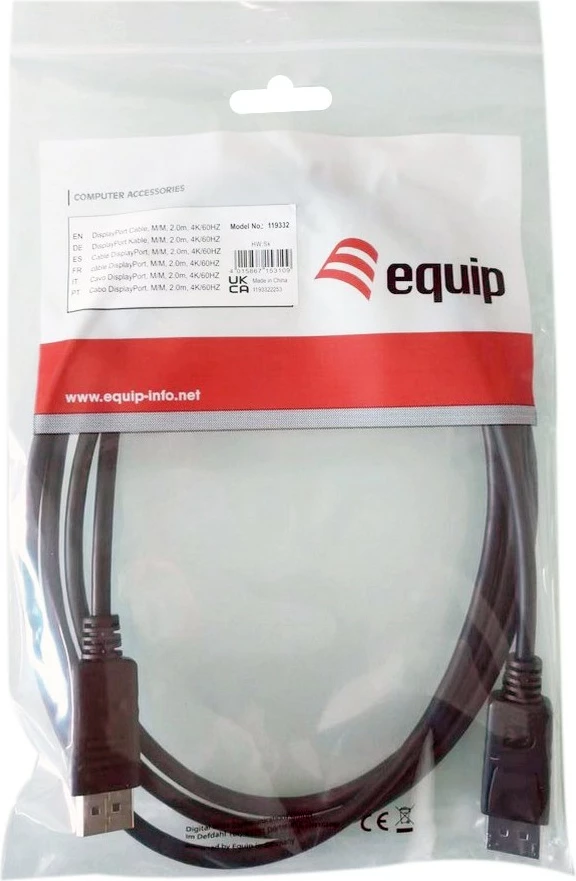 Kabllo DisplayPort 1.2 Equip, 10m, 4K/60Hz, e zezë