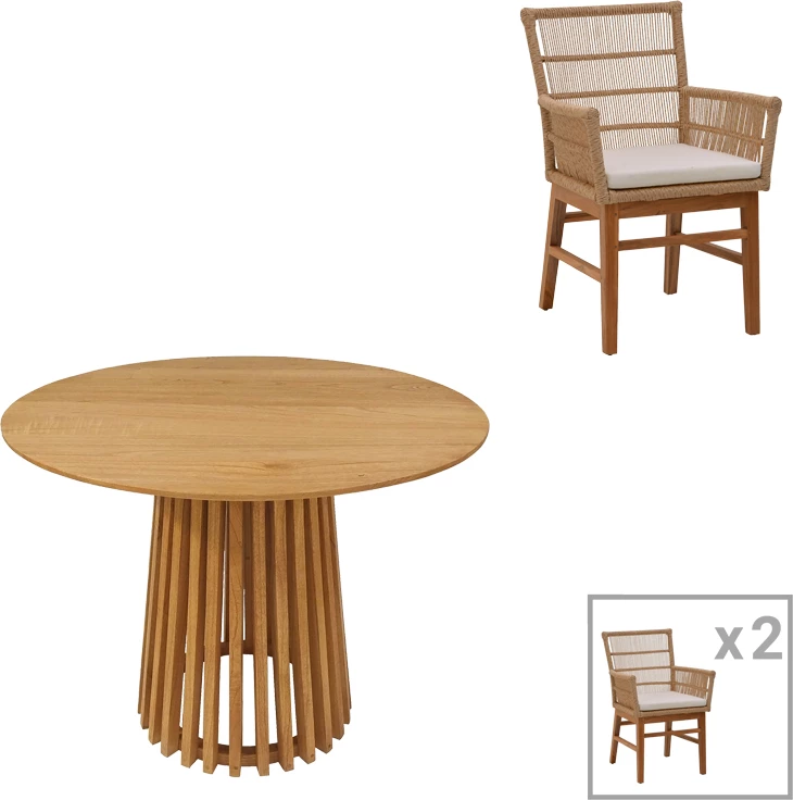 Set tavoline me karrige Inca-Kenda 3 copë, ngjyrë natyrale-bezhë, Φ80x75cm