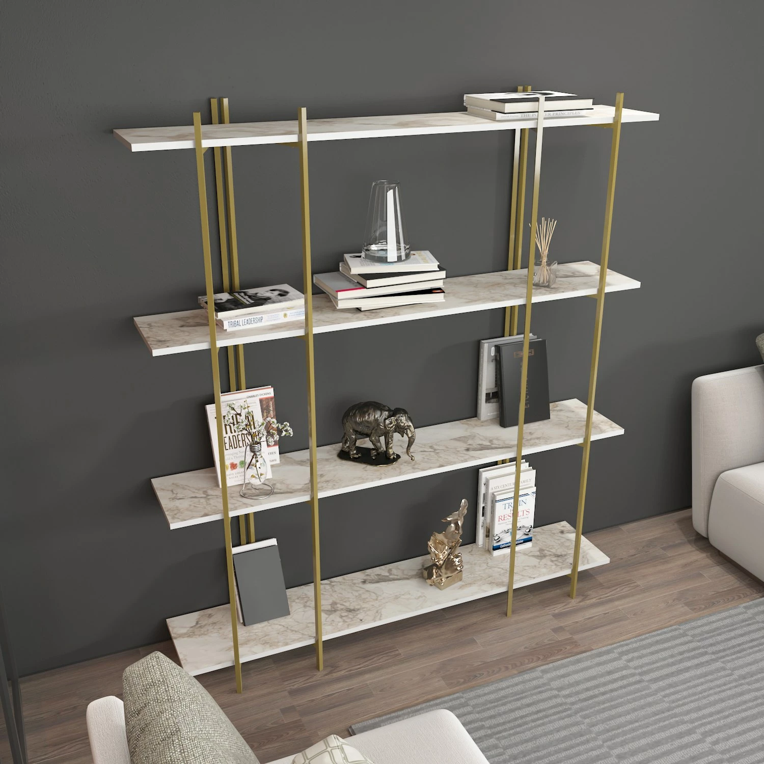 Raft librash Hanah Home, ngjyrë e bardhë dhe ari