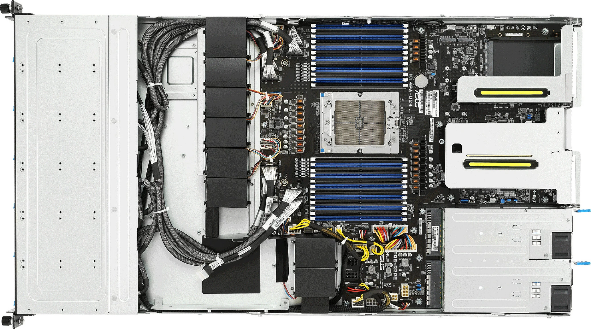 Server rack ASUS RS501A-E12-RS12U, 1U, Socket LGA6096, DDR5 deri 3TB, 12x2.5" NVMe, 2x M.2, 1600W, Zi/Argjend
