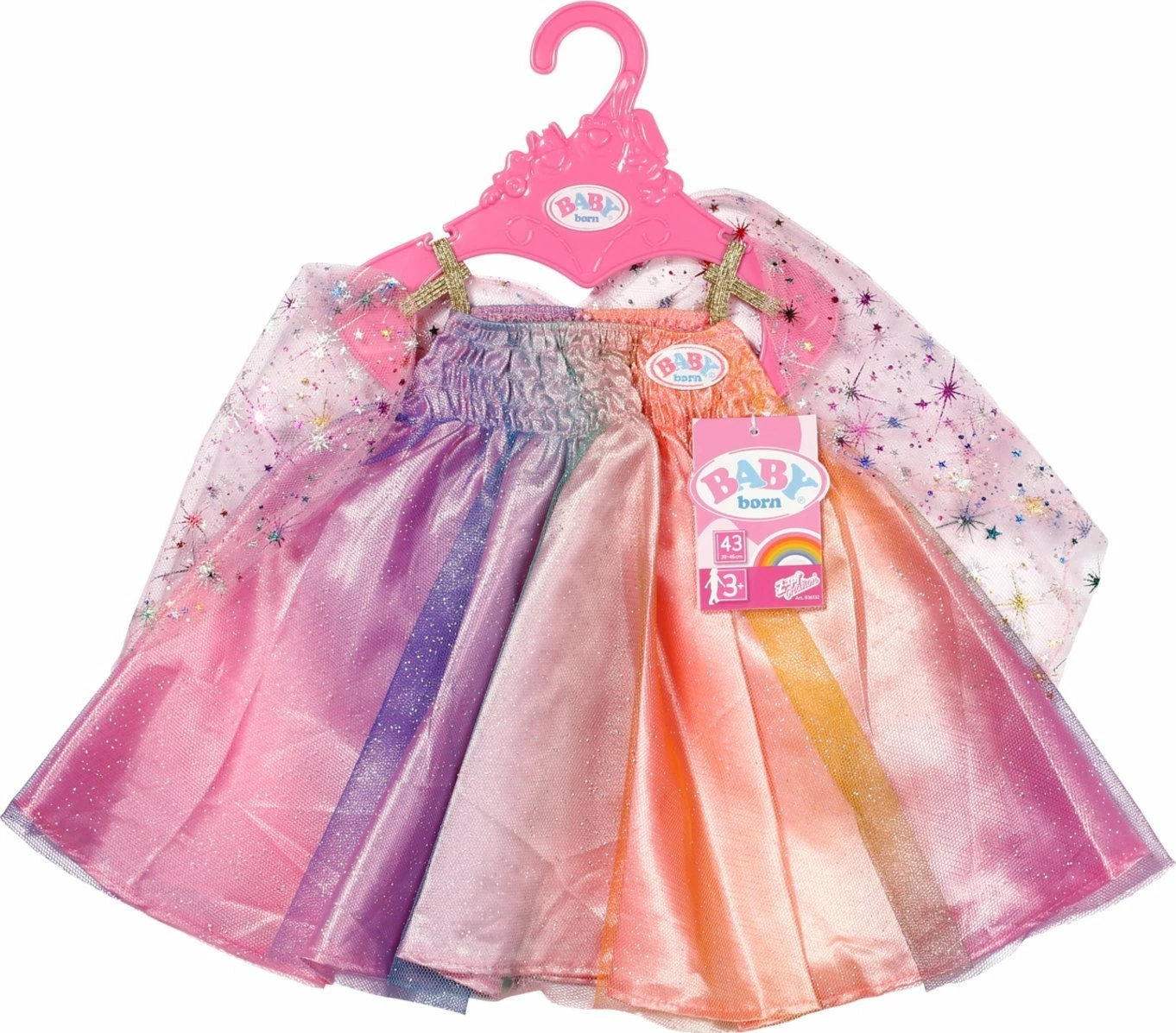 Fustan për kukull Zapf BABY BORN Rainbow Dress 43cm 836132 shumëngjyrësh (me krahë, me varëse)