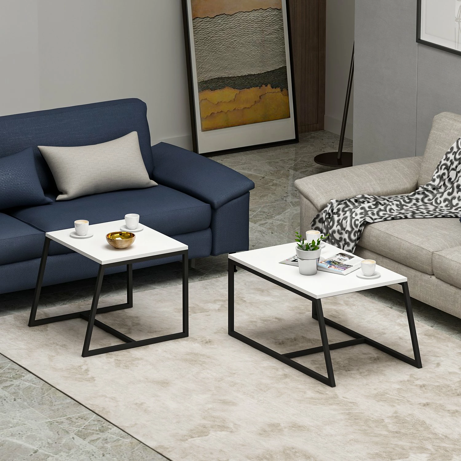 Tavolinë kafeje Hanah Home, minimaliste, e bardhë