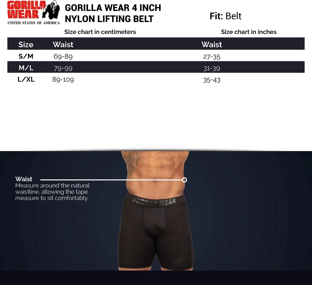 Gorilla Wear 4 Inch Nylon Lifting Belt - Black/Gray [Madhësia: S/M]