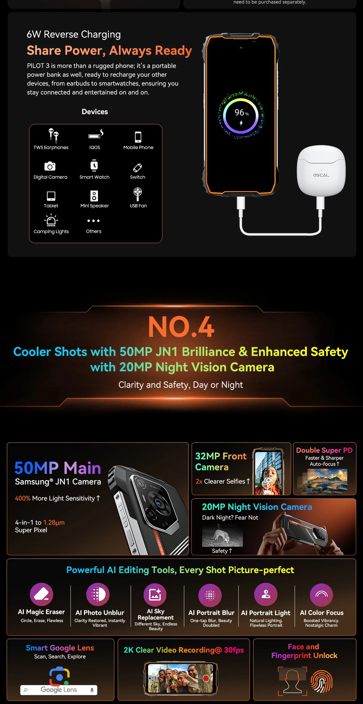 Celular Oscal Pilot 3 12GB/256GB 5G Rugged 7500mAh 6.78\" 120Hz, i zi