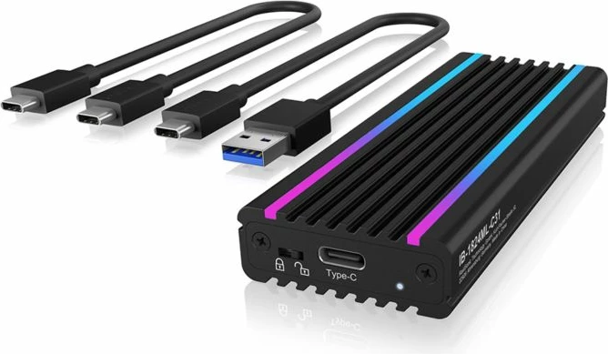 kuti ekstern për SSD M.2 NVMe ICYBOX IB-1824ML-C31, USB-C/USB-A, 10Gbps, 2230-2280, write protection, RGB, e zezë