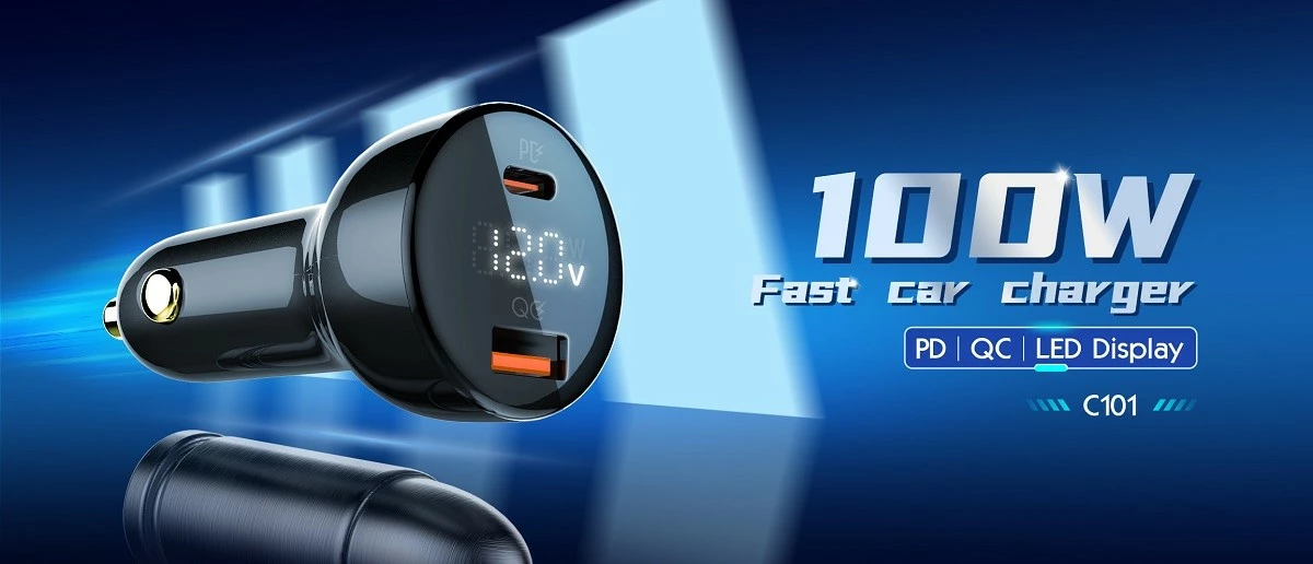 Karikues për veturë LDNIO C101 100W 2 porte USB-A/USB-C, i zi