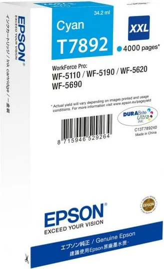 Kasetë boje, Epson, T7892 (C13T789240), kapacitet i lartë 35 ml, Cyan