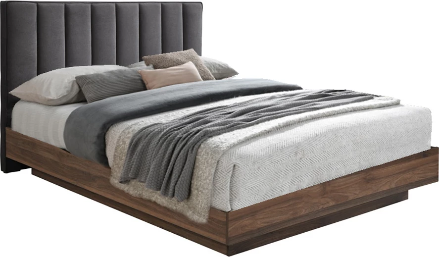 Krevat Boxy për dyshek 160x200cm, gri e errët, walnut, 211.5x165x111.2