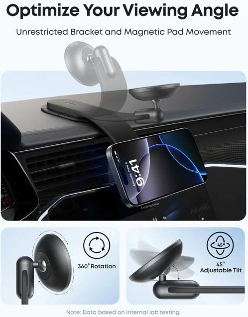 Mbajtës celulari magnetik për veturë Anker Nano A9110H11, 16N, rrotullim 360°/pjerrësi 45°, ngjitës 3M, i zi, set