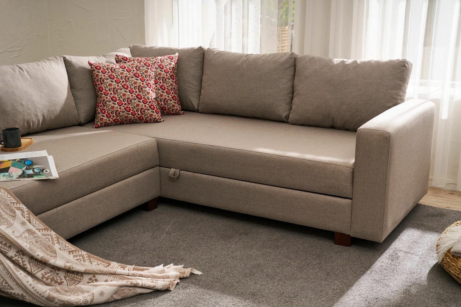 Kënd divan-krevat Atelier del Sofa, Aly majtas, bezhë