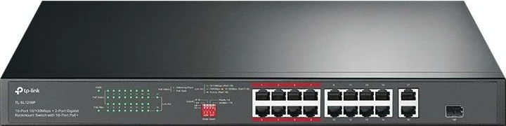 Switch TP-Link TL-SL1218P 16x PoE+ 10/100, 2x Gigabit RJ45, 1x SFP combo, buxhet PoE 150W, rackmount