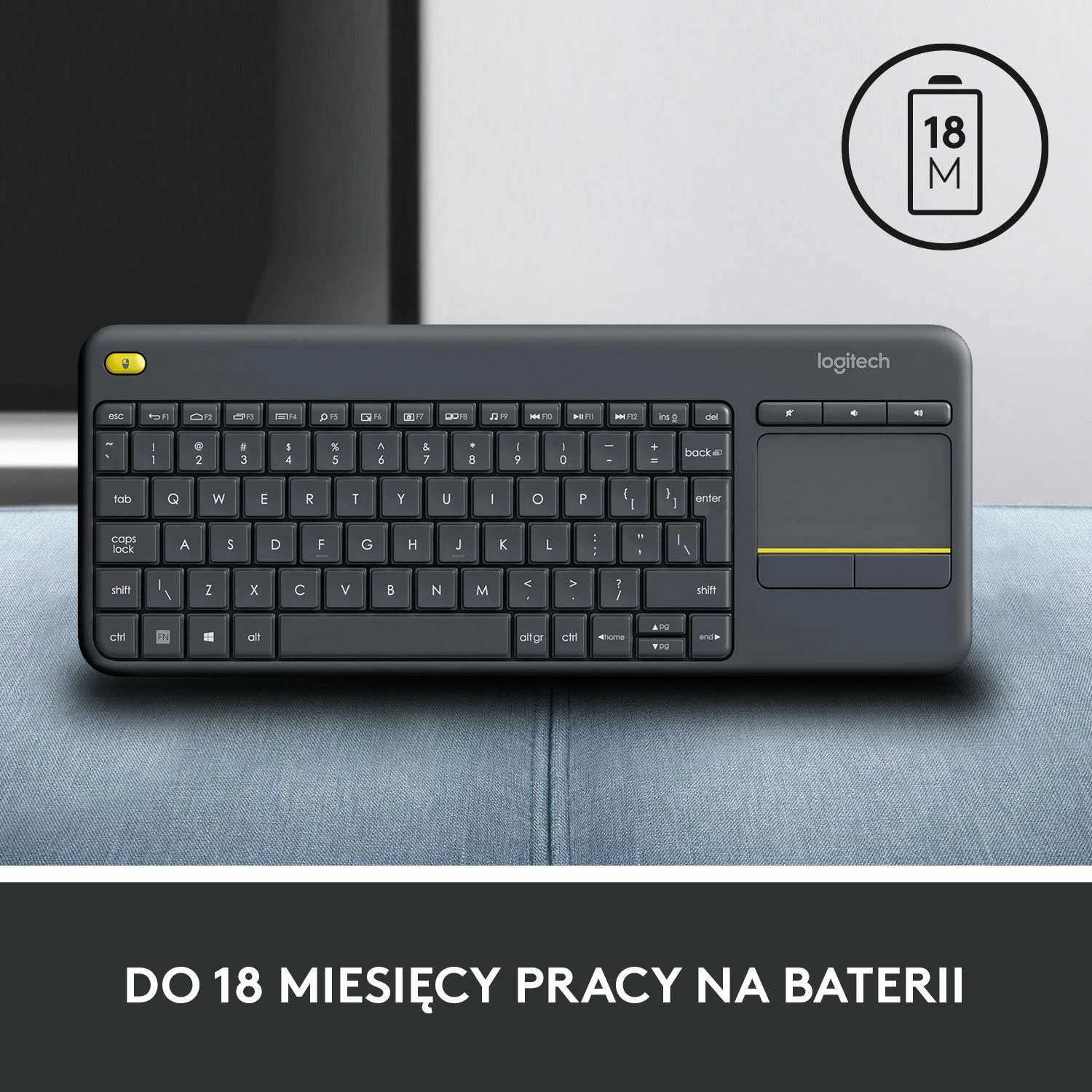 Tastierë pa tela Logitech K400 Plus 920-007145 me touchpad, US INTL, e zezë