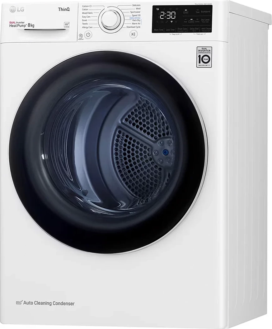 Tharëse rrobash, LG, RH80V3AV6N, 8 kg, Dual Inverter Heat Pump A++, e bardhë