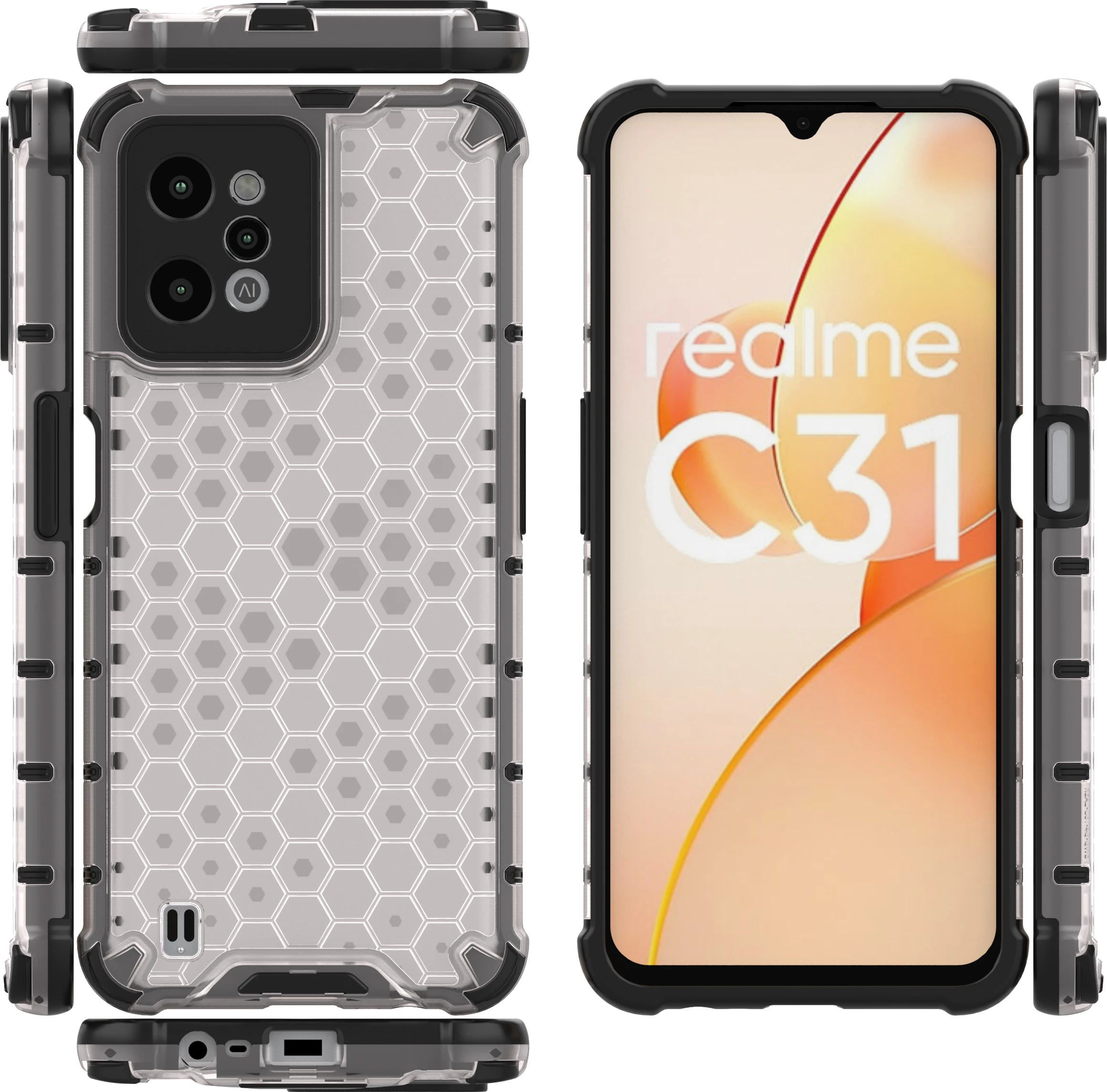 Mbështjellës Hurtel Honeycomb për Realme C31, Transparent