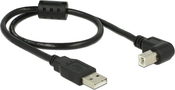 Kabllo USB DeLOCK USB 2.0 A në B, 0.5m, 480 Mbps, këndore, e zezë