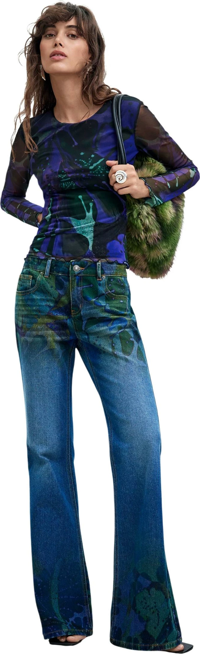 Maicë me mëngë të gjata për femra Desigual TS_DOTS LEAF_LACROIX 26WWTK02, vjollcë [Madhësia: M]