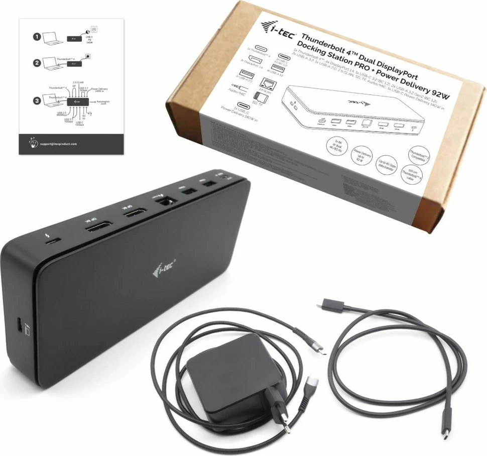 Docking station I-Tec Thunderbolt 4 Dual DisplayPort PRO, 92W, 2xDP, 2xThunderbolt 4, 3.5mm, Ethernet, i zi
