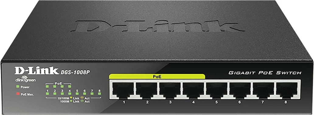 Switch D-Link DGS-1008P/E 8 porta Gigabit me PoE e zezë