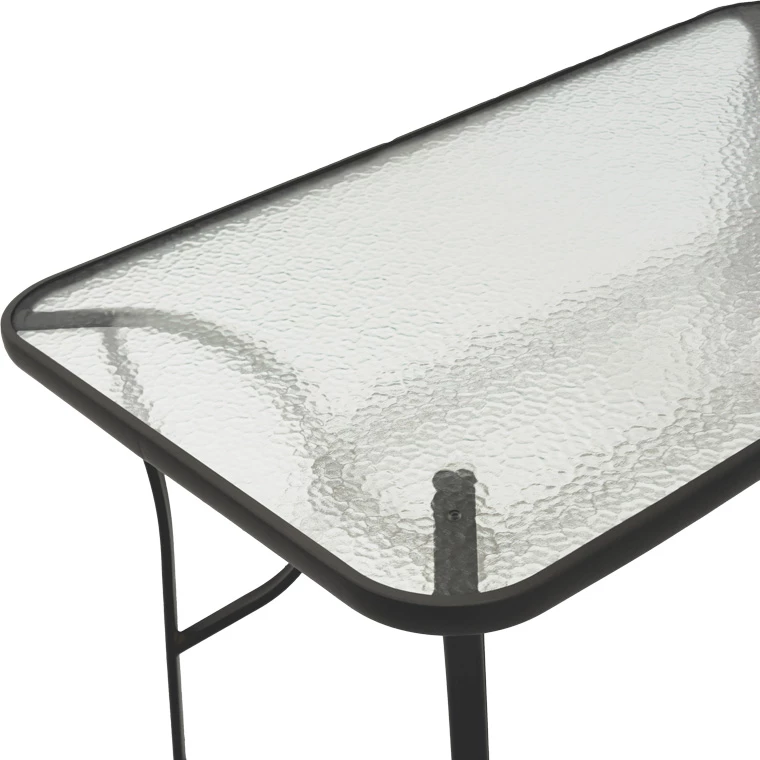 Tavolinë me karrige Calan-Ensure, 5 copë, metal-xham, ngjyrë e zezë, 140x80x70cm