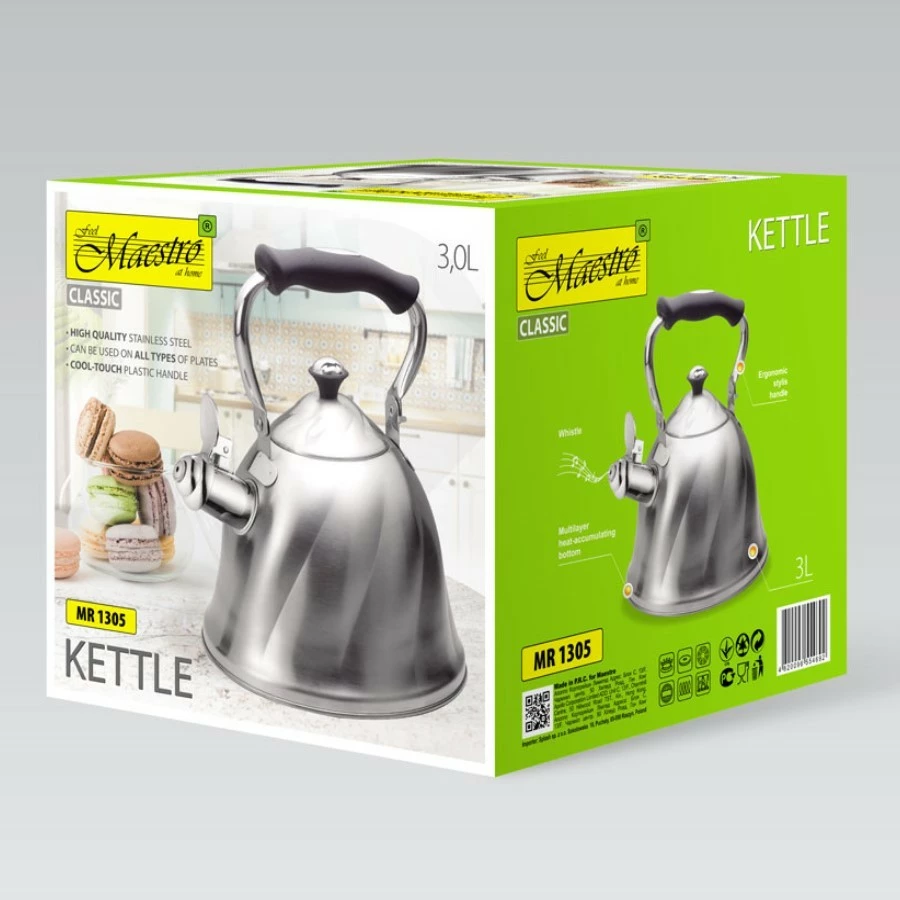 Çajnik klasik Feel-Maestro MR-1305, 3L, çelik inox, i zi/argjend