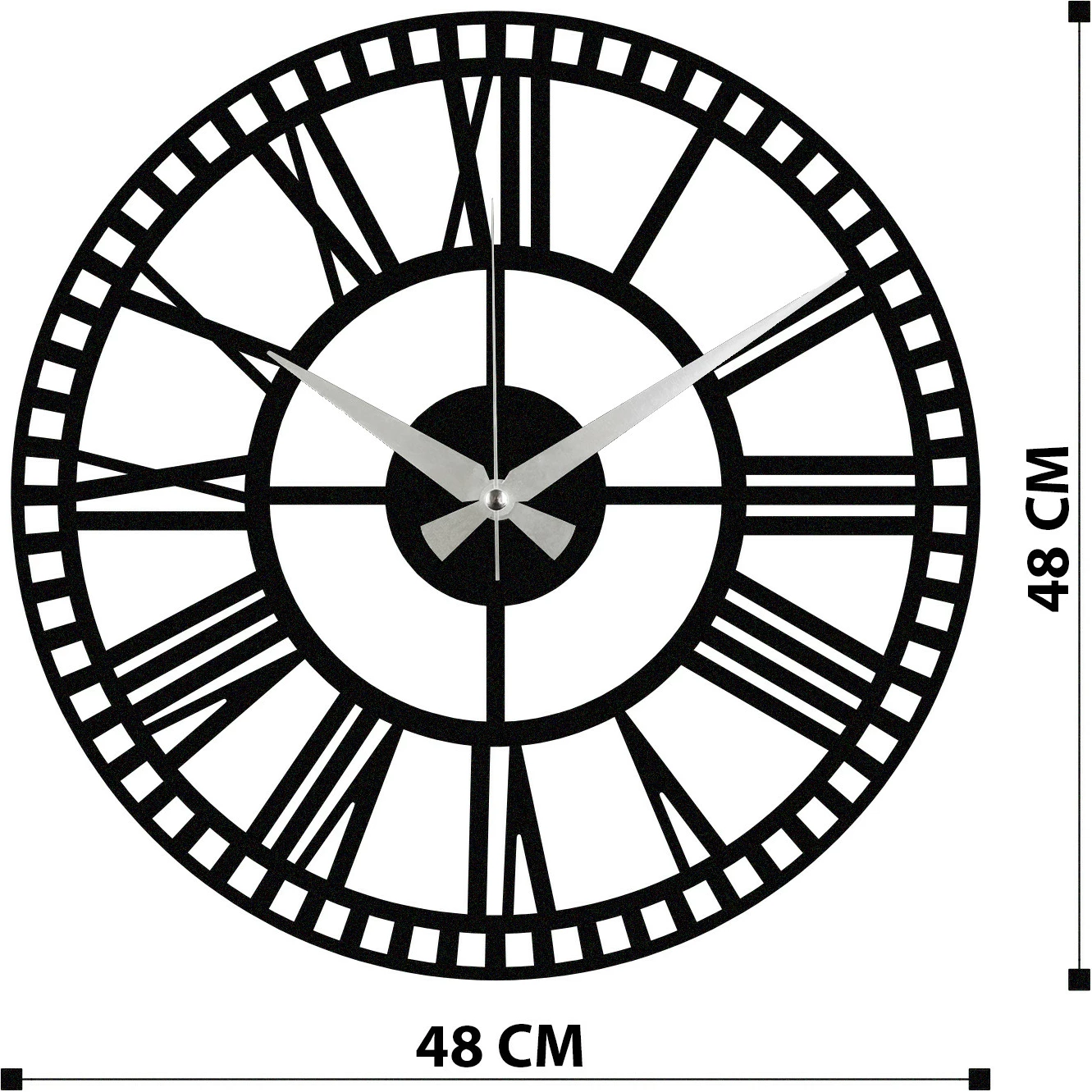 Orë muri dekorative prej metali, Wallity Enzoclock - S004, ngjyrë e zezë, 48x48cm
