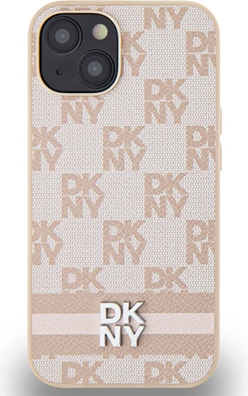 Mbështjellës DKNY Checkered Mono Pattern & Printed Stripes për iPhone 15/14/13, 6.1", Rozë