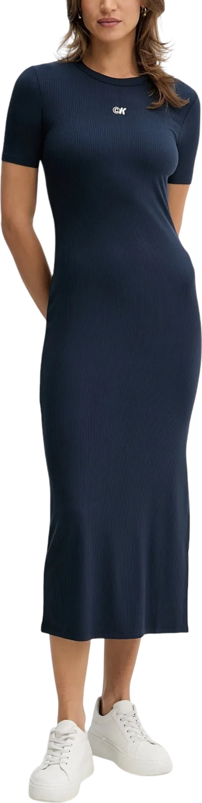 Fustan i gjatë për femra Calvin Klein Jeans MODAL RIB SS DRE LV044C902G, blu e errët