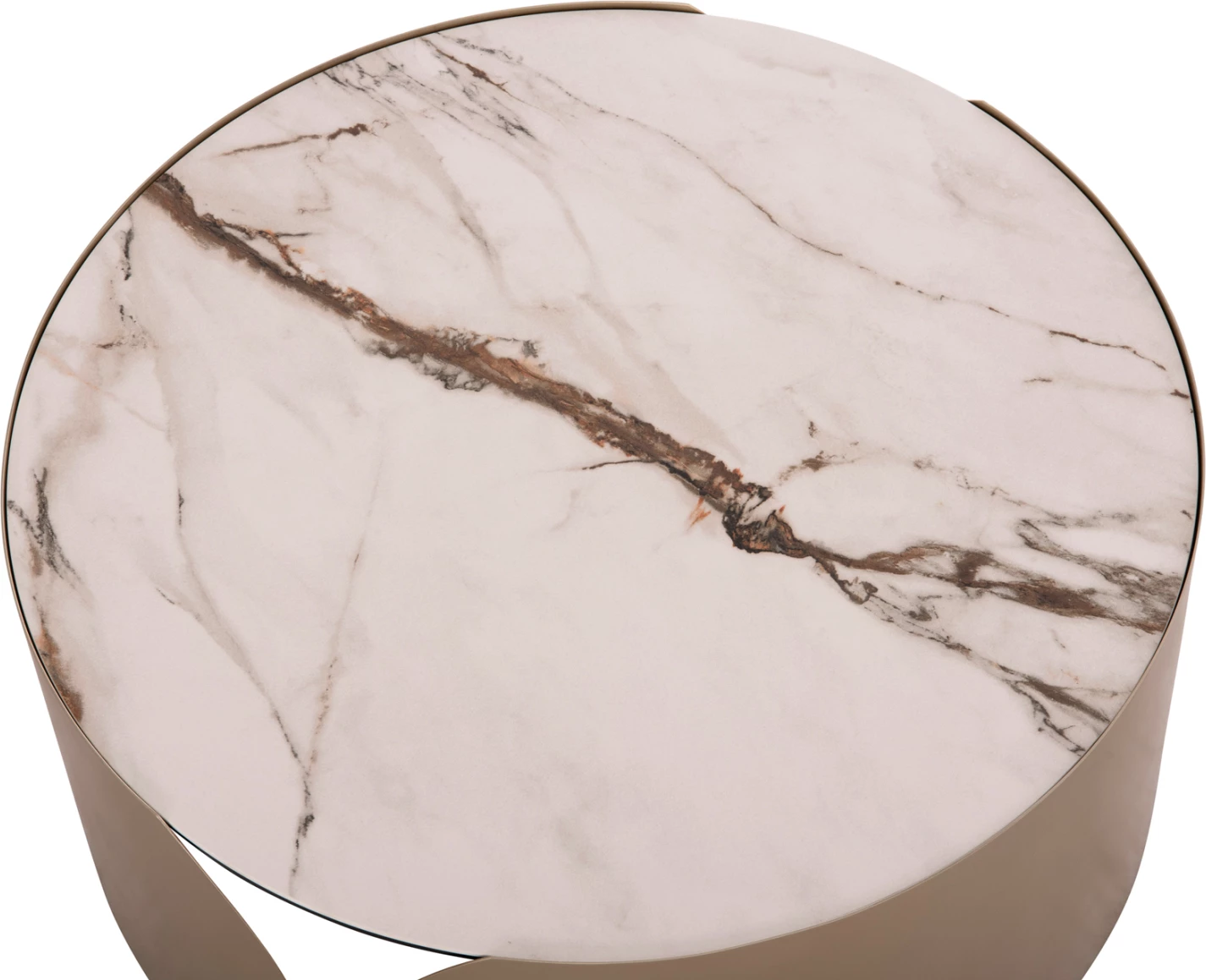 Tavolinë kafeje rrethore Obsession, ngjyrë shampanjë, mermer i bardhë