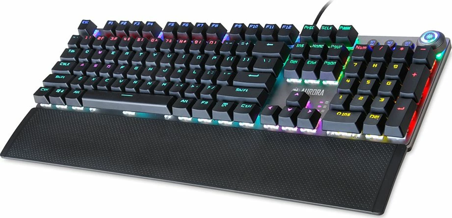 Tastierë mekanike iBOX Aurora K-3, RGB LED, KRGD Brown Switch, USB me kabllo, full-size 100%, me mbështetëse dore magnetike, argjend