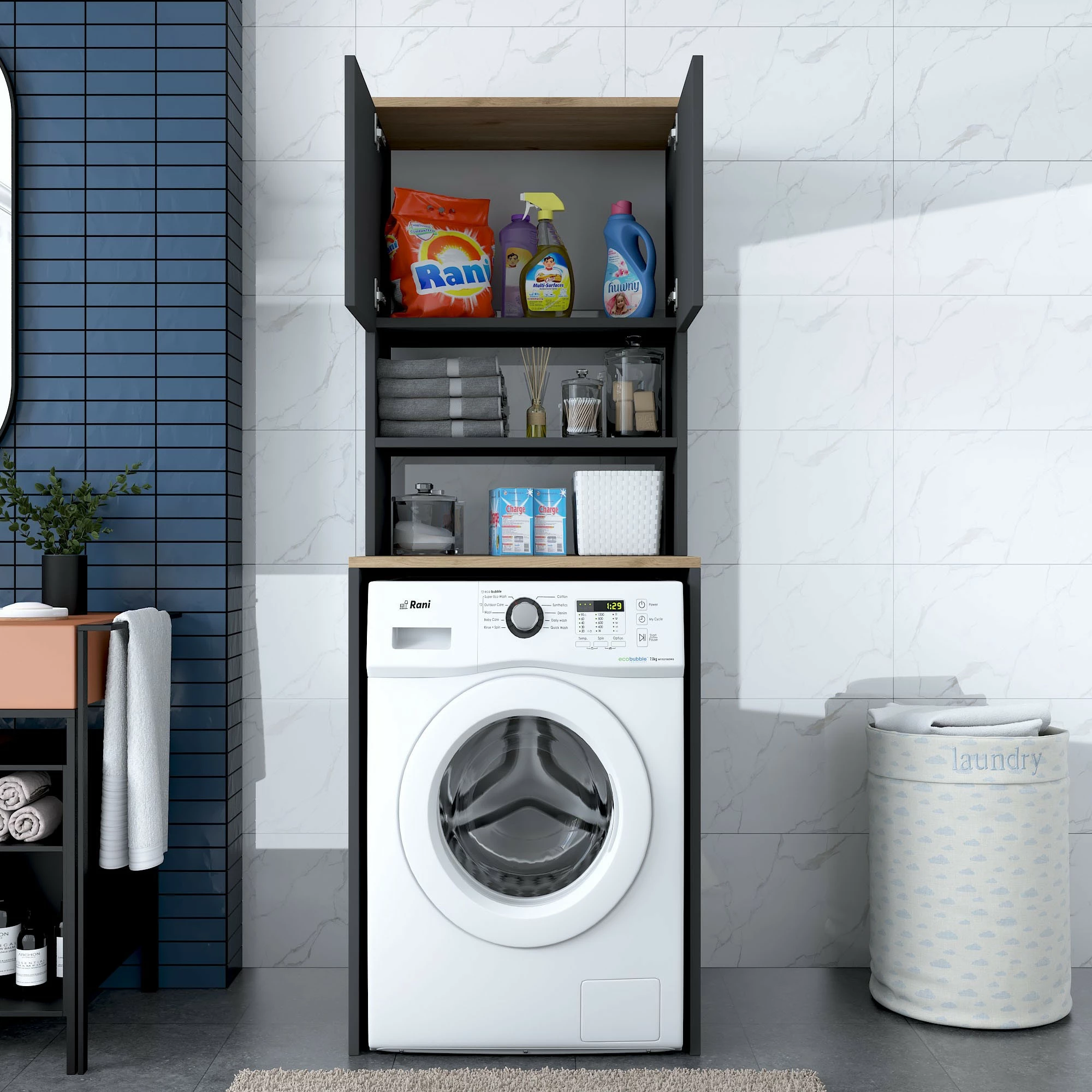 Dollap për lavatriçe, ngjyrë arrë dhe antracit, Hanah Home KD101 - 2674