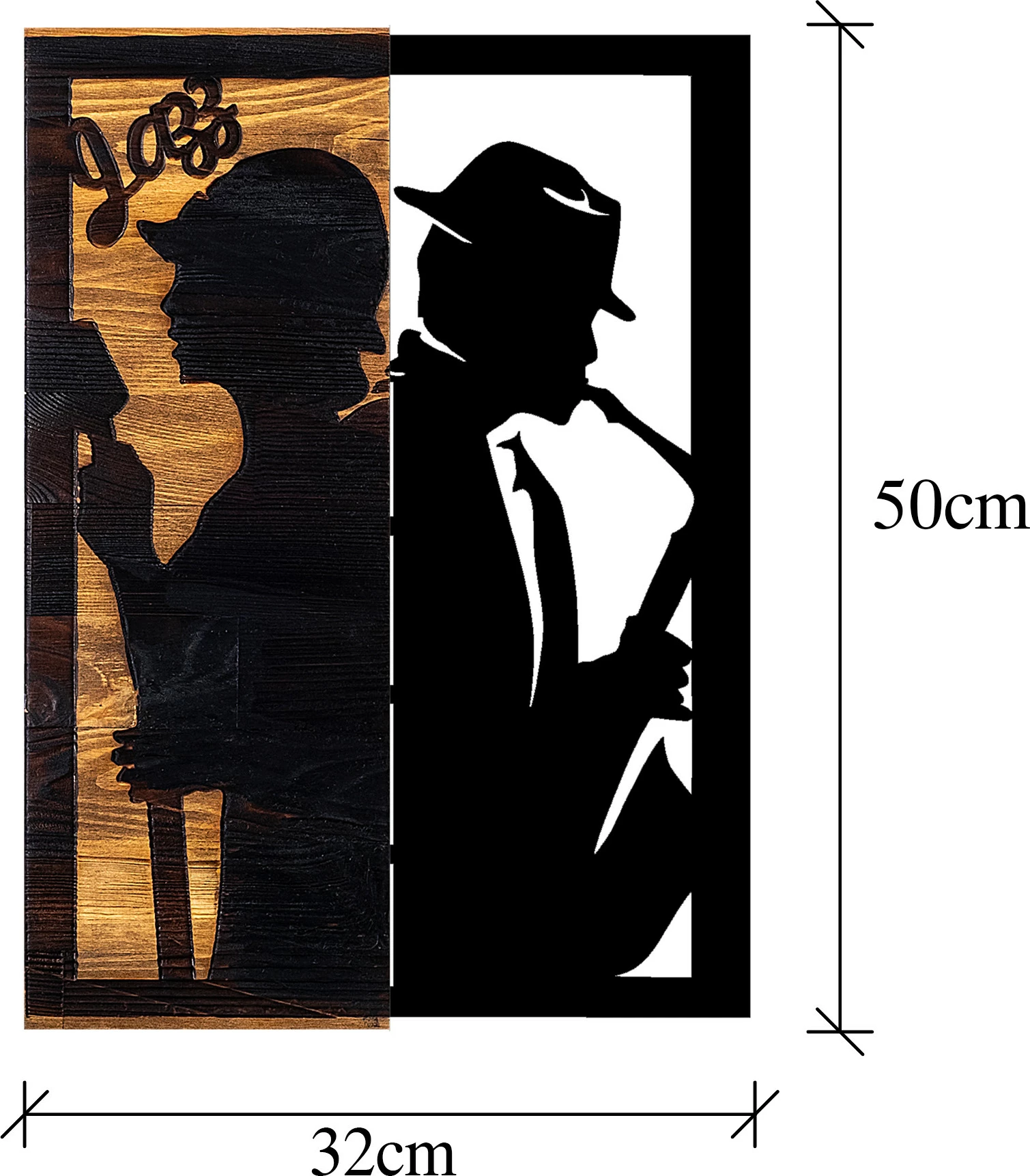 Aksesor dekorativ për mur, dru dhe metal, temë Jazz, Wallity
