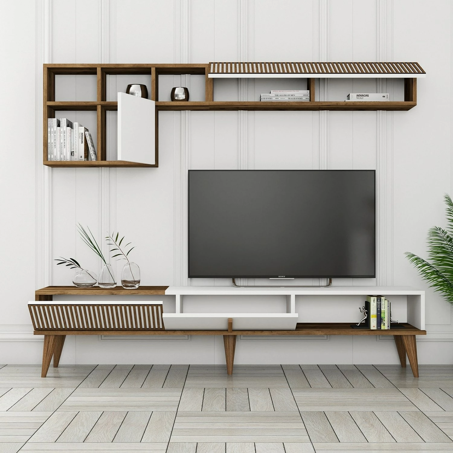 Komodë TV Hanah Home, Milan, ngjyrë arre dhe e bardhë