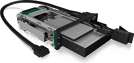Baj 5.25" ICY BOX IB-174SSK-U për 1x 3.5" + 1x 2.5" SATA, hot-swap, 2x USB 3.2 Gen1, i zi