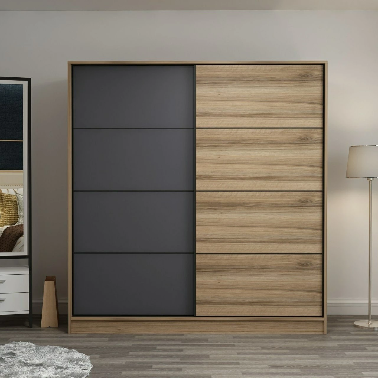 Dollap Hanah Home, Kale, dore dhe antracit, 180x210x52cm