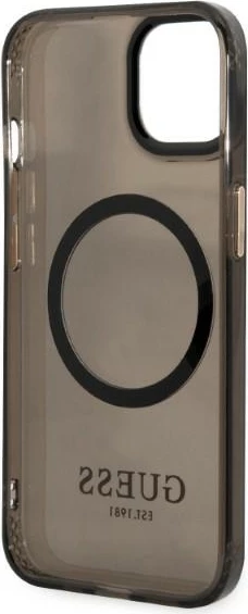 Mbështjellës Guess Gold Outline Translucent MagSafe për iPhone 13, i zi