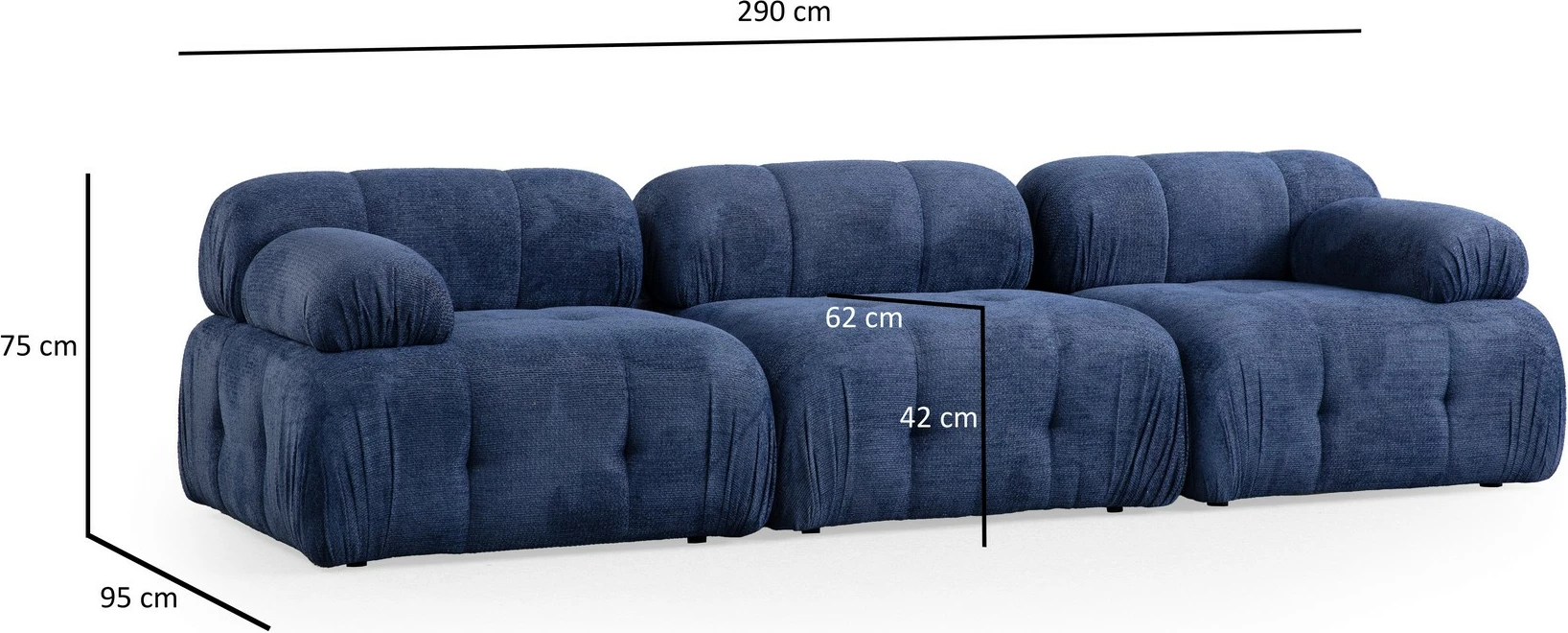 Divan treshe Atelier del Sofa, Petite 3, ngjyrë blu e natës