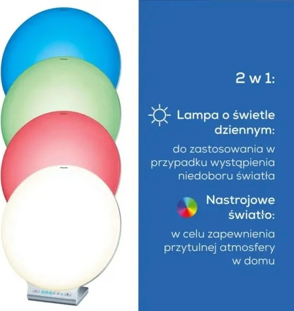 Lampë dite, Beurer TL100, 10000 lux, timer LED, 10 nivele ndriçimi, diametër 33.4 cm, Silver/White