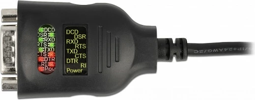 Adapter USB-C në Serial DB9 DeLOCK, 2 m, me tester RS-232 9 LED, i zi