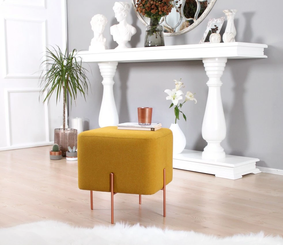 Puf Mustard Atelier del Sofa, këmbë bakri, 40x42x40cm