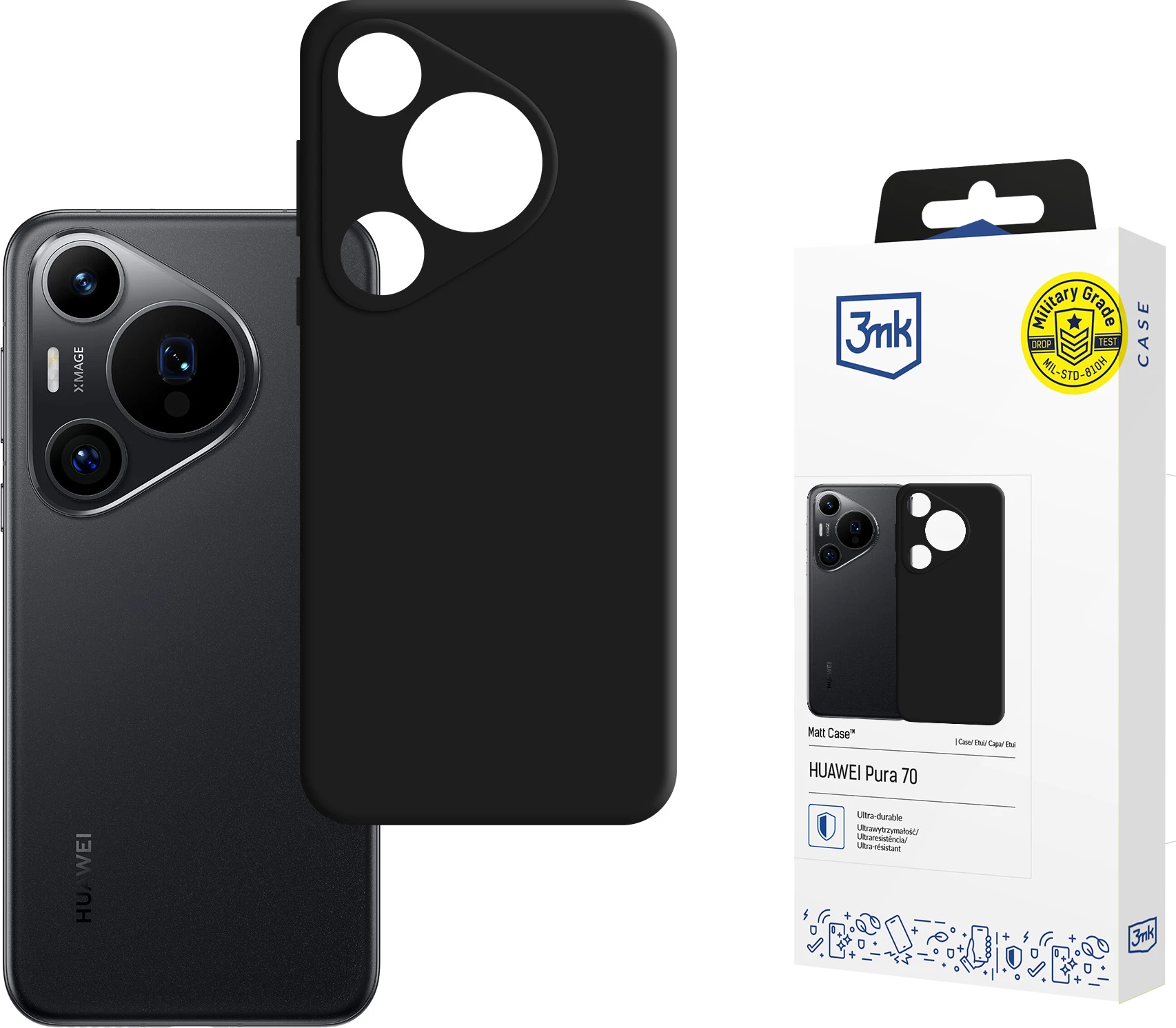 Mbështjellës 3mk Matt Case për Huawei Pura 70 Pro / 70 Pro+, i zi