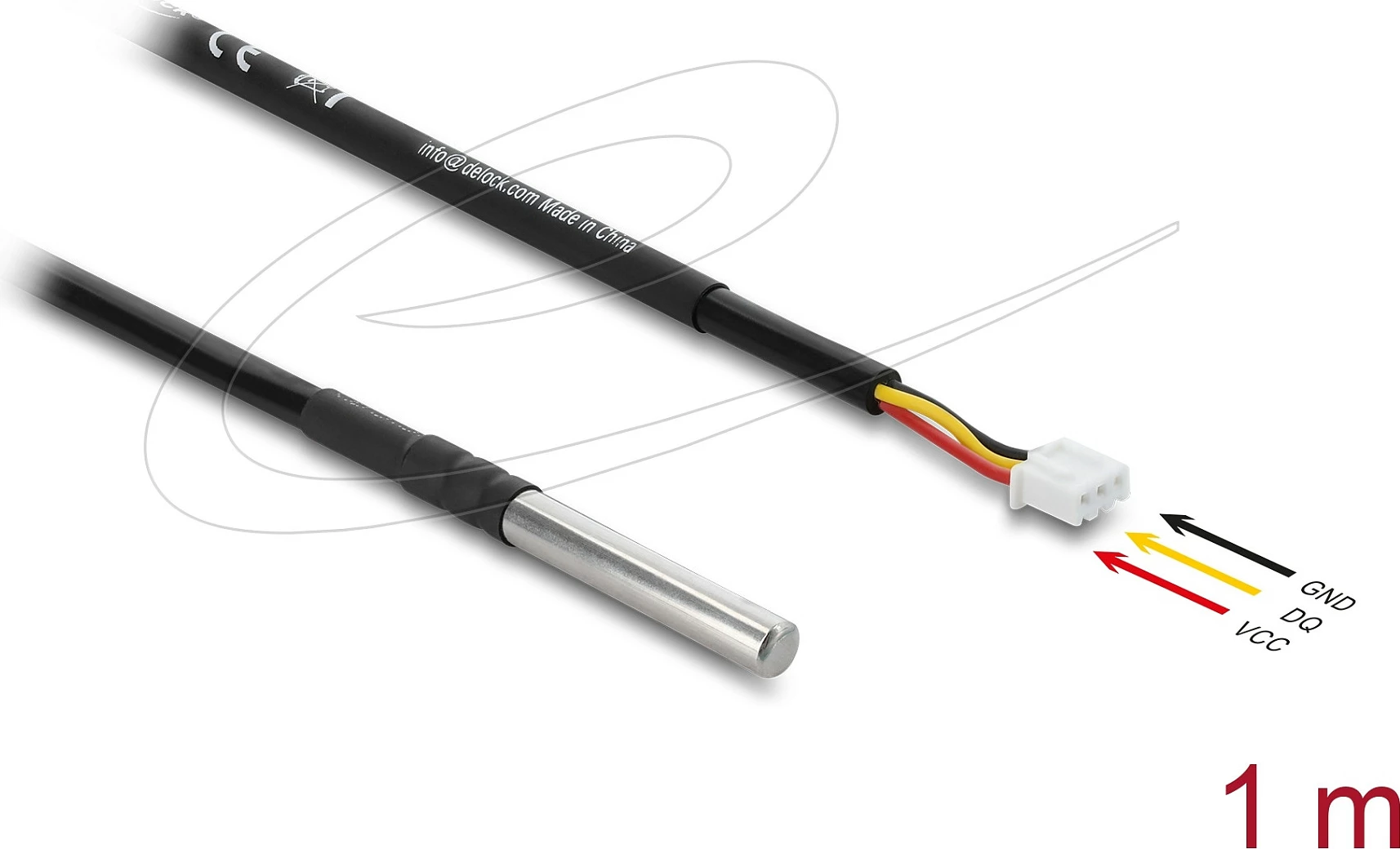 Sensor i temperaturës DeLOCK 91386, DS18B20 1-Wire, kabllo 1 m, i zi