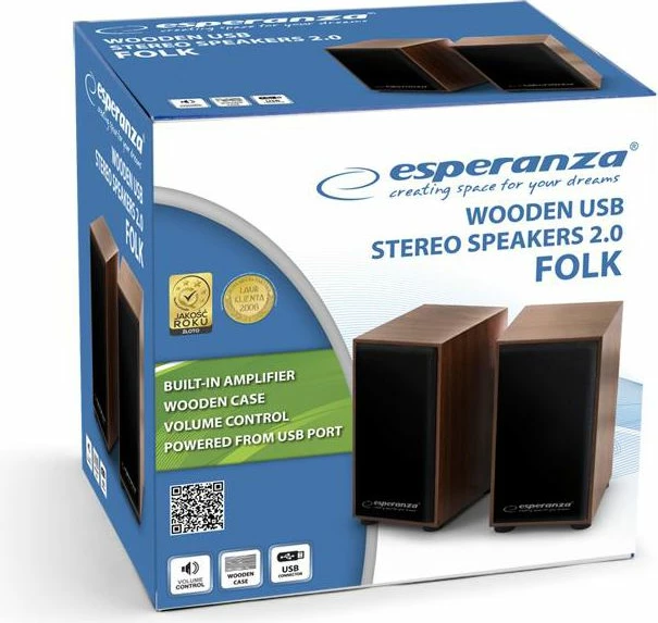 Altoparlantë për kompjuter Esperanza Folk EP122 2.0 3W RMS me USB, kafe