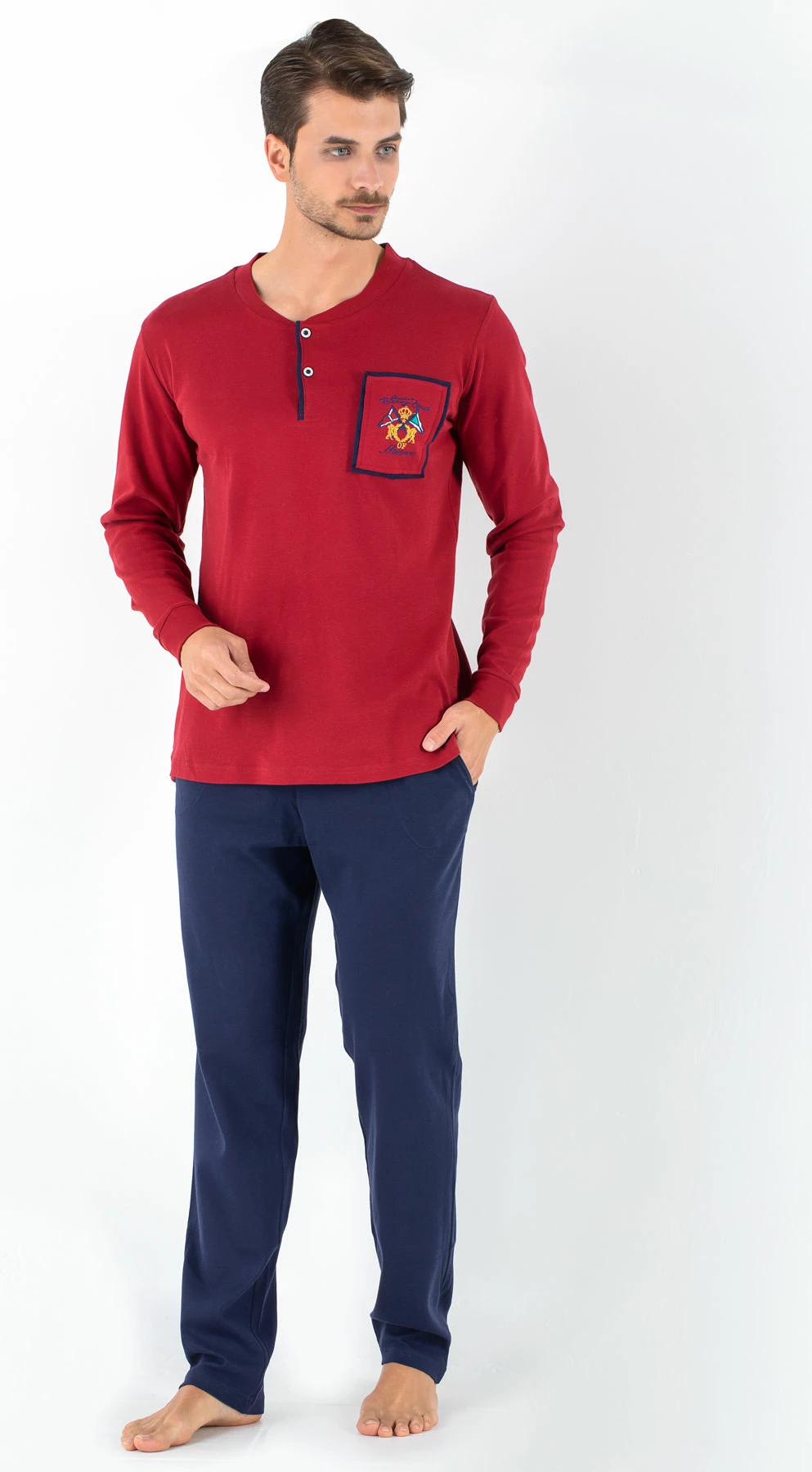 Set pizhamash për burra, ngjyrë e kuqe Claret, Jumeon, 256-020530, XXL