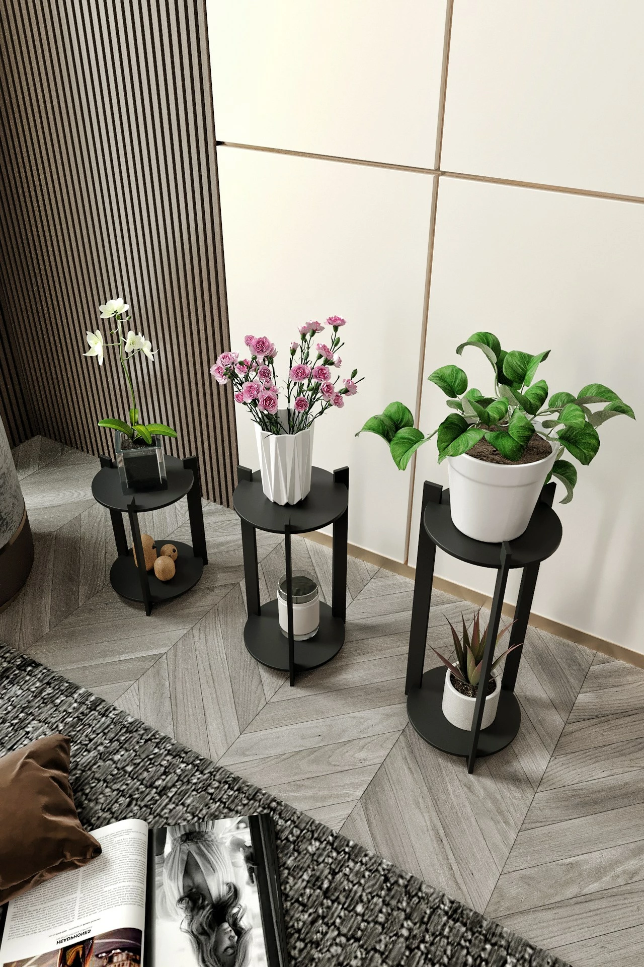 Stenda druri për lule, e zezë, Skye Decor, set prej 3 copash