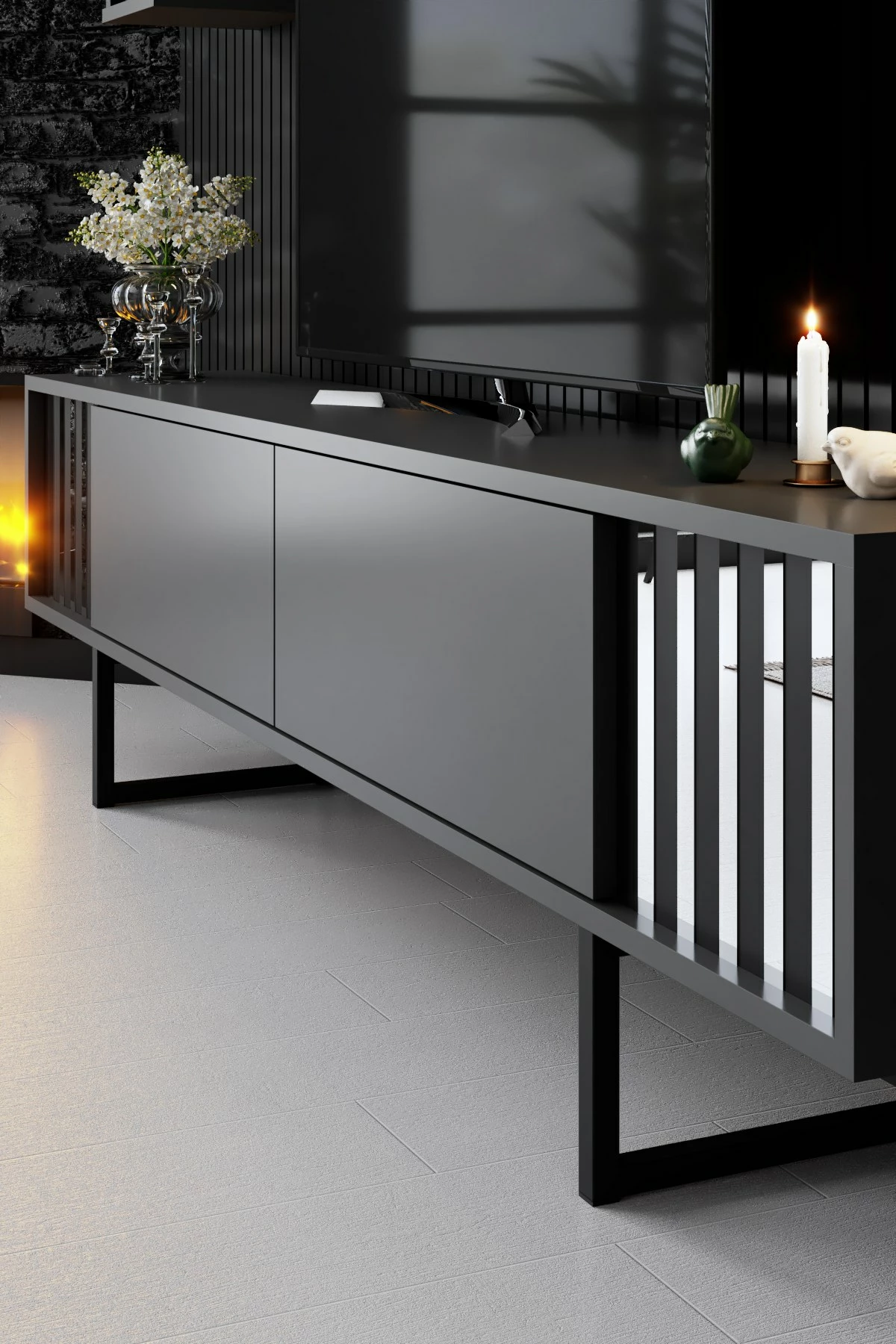 Komodë TV Hanah Home, linja krom, anthracite, e zezë