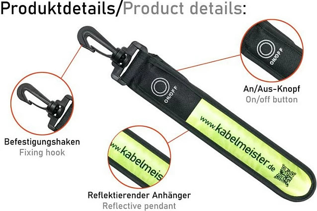 Shirit LED reflektues Kabelmeister, me blinkim, i verdhë