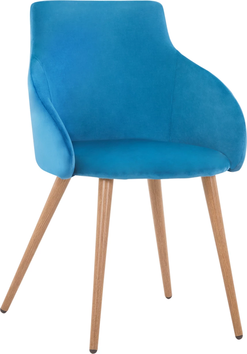 Karrige me krahë Ivy prej kadifeje, ngjyrë qielli, këmbë metalike, FH8546.09, 55x55x80cm, set prej 2 copë