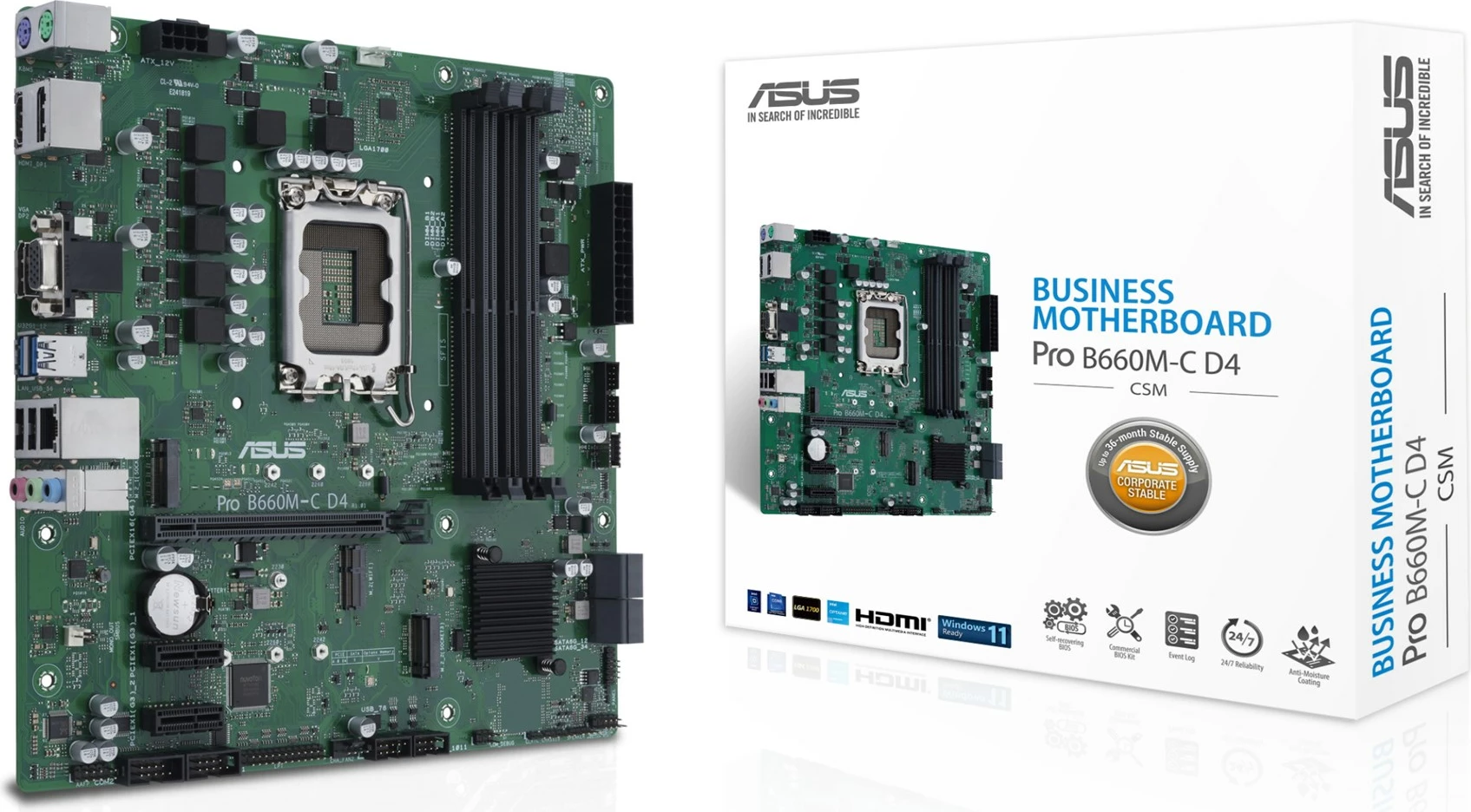 Pllakë amë ASUS PRO B660M-C D4-CSM, micro ATX, LGA 1700, DDR4, Gjelbër